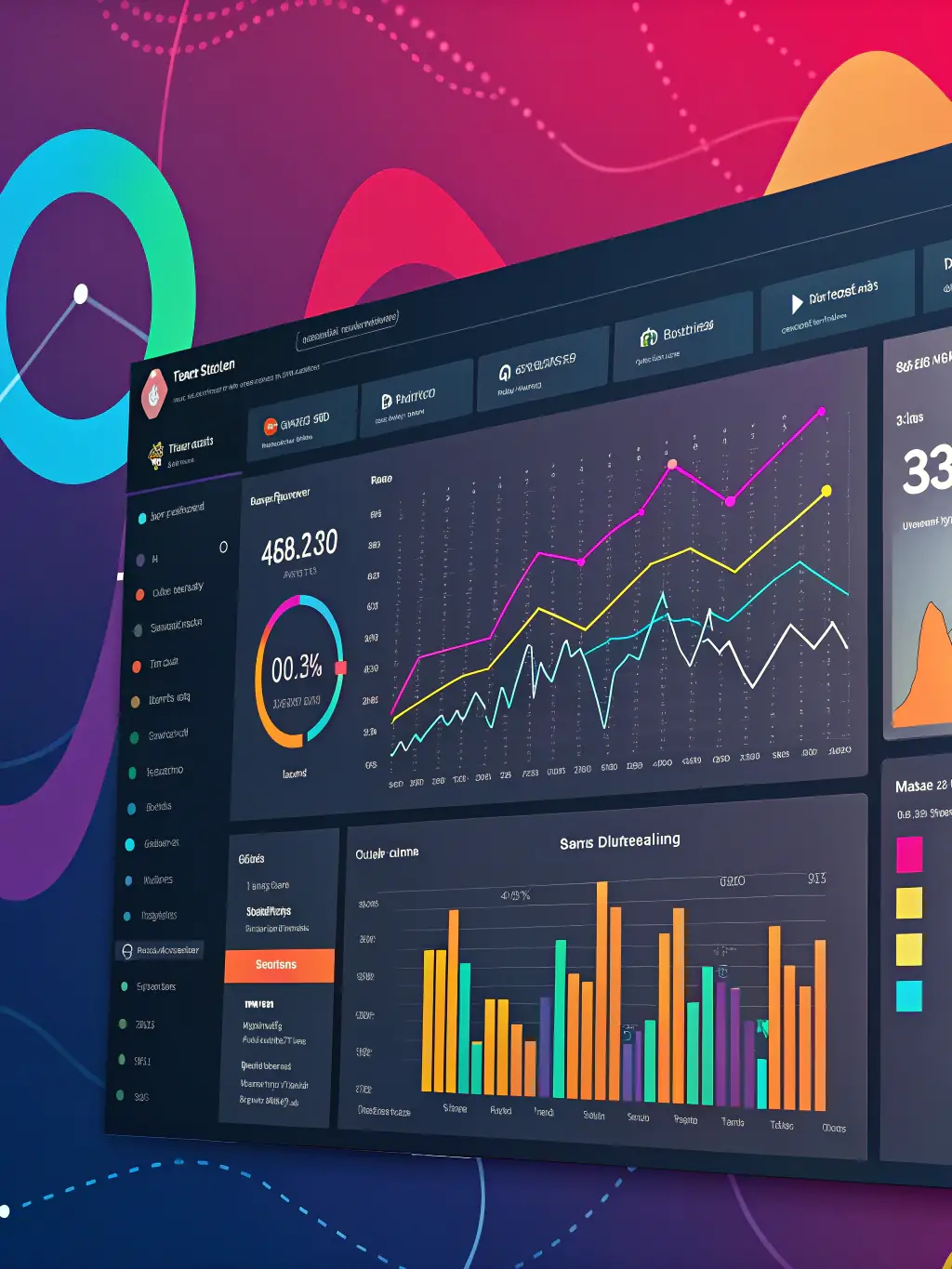 A visual of data analytics dashboards, showcasing the insights gained from AI automation, offered by Elevation Growth Solutions.