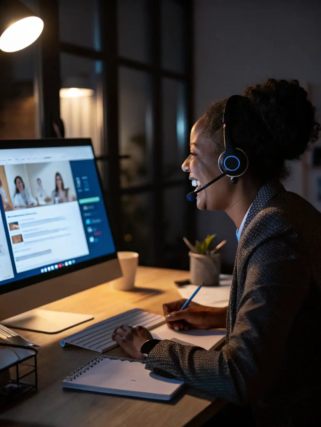 A customer service representative using AI tools to assist a client, showcasing personalized and efficient support.